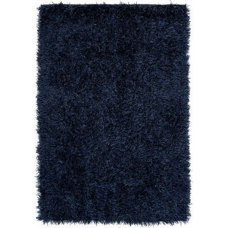 Tapis shaggy bleu ultra doux à poils longs 60 mm - Bleu marine profond uni (1/4)