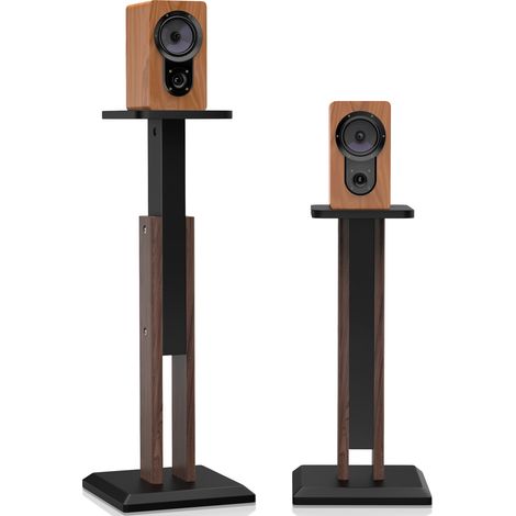 Lot de 2 Supports de Haut‑Parleurs Pieds d'enceintes Hauteur Réglable 65‑85 cm Supports de Sol en Bois pour Enceintes Satellites Charge 20kg Bois Anti‑vibration Noir (1/5)