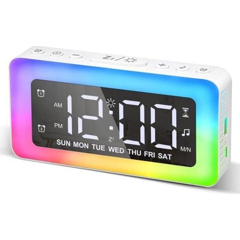 Réveil numérique Uverbon,Réveil couleur RVB,Double alarme avec jours de la semaine/week-end,Port de charge USB,Snooze,Extra fort (1/4)