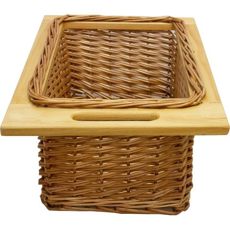 Lot de 1 x Panier de Rangement Coulissants en Pin pour Cuisine, Salle de Bain, Chambre, Penderie - 400 mm / 40 cm Brun Solide Jusqu'à 10Kg Design Décoration Maison [Fixations Incluses] Tissé Mains