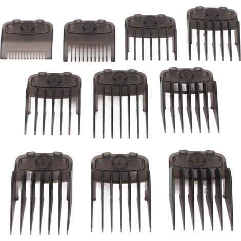 Ensemble de tondeuse à cheveux 10 pièces comprenant peigne et guide, tondeuse à cheveux professionnelle, légère et entièrement compatible, noire. (1/5)