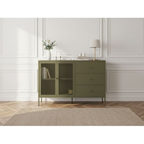 BOBOCHIC - Buffet 2 portes 3 tiroirs 140 cm CLARA métal édition limitée Vert (1/5)