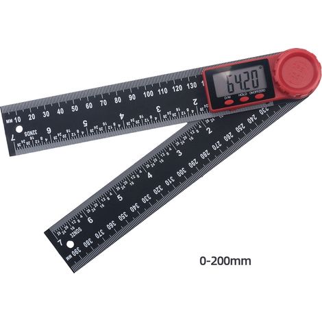 360-Grad-Digital-Winkelmesser mit Doppelskala, 200-mm-Winkellineal mit LCD-Display und Sperrfunktion