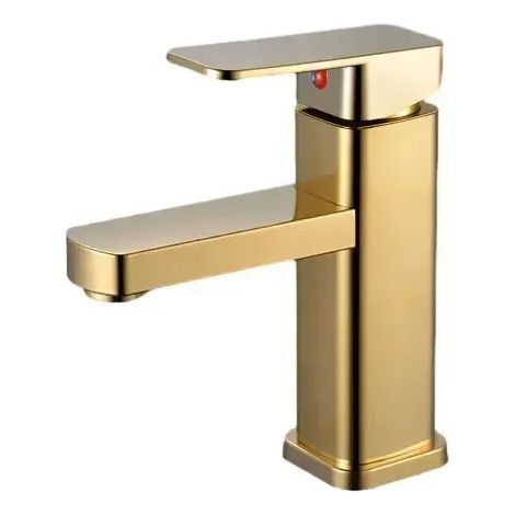 Robinet de lavabo doré en acier inoxydable à poignée unique, mitigeur eau chaude/eau froide, accessoires de robinetterie modernes et simples pour salle de bain. (1/5)