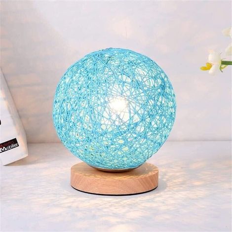Rotin Lumière de Nuit, Lampe de table en abat-jour tissé à la main, USB rechargeable, Lampe d'Ambiance de Chambre pour chambre à coucher, salon, Bleu (1/4)
