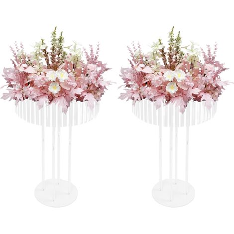 Lot de 2 présentoirs floral acrylique transparent, support à fleur avec pendentifs cristal, colonne sur pied, centre de table décor pour mariage, cérémonie et réception d’évènement - hauteur 80cm (1/5)