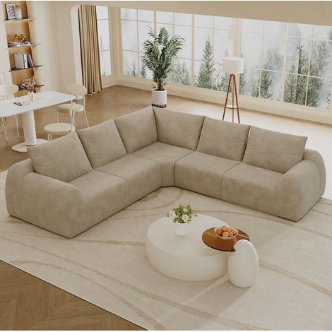 Divano angolare modulare in tessuto Chenille 267 x 267 x 85 cm beige chiaro MODENUIT (1/5)