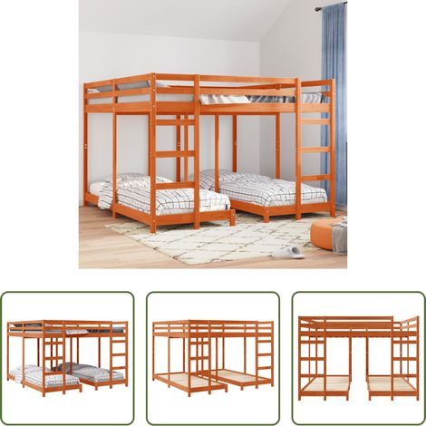 vidaXL Etagenbett für Gästezimmer -  Dreifach Etagenbettrahmen Wachsbraun 200 x 200 cm