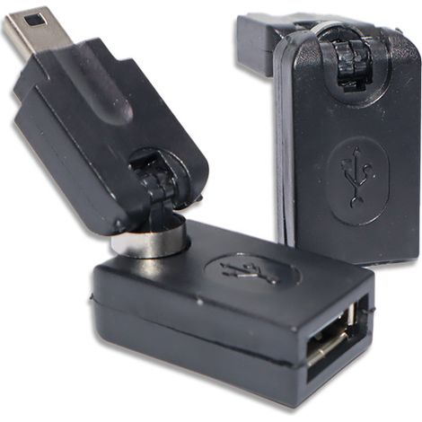 360-Degree Mini USB 5-Pin Male to USB Female Car Audio Adapter for MP3 Players and External USB Flash Drives (1/4)