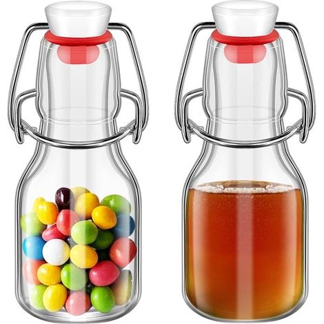 2 piccole bottiglie di vetro da 100 ml con tappi a scatto ermetici per bevande fatte in casa, olio, aceto, acqua, bibite analcoliche, limoncello, ecc. (1/4)