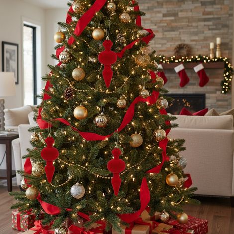 Pendente natalizio floccato rosso per albero di Natale h 17 cm (1/3)