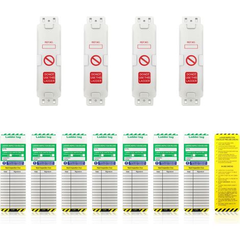 Étiquettes d'inspection pour échelle, résistantes aux intempéries, étiquettes de sécurité pour la prévention des accidents avec supports, échafaudage, 4 supports et 8 inserts d'étiquettes d'inspection (1/5)