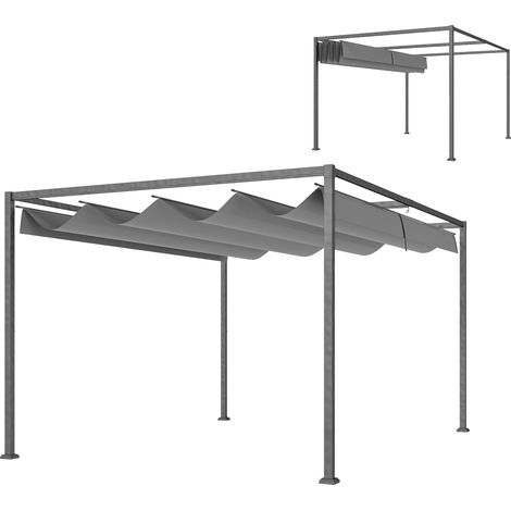 Pergola coulissante rétractable 4x3 m structure métal époxy anticorrosion toile polyester gris foncé 180 g/m²