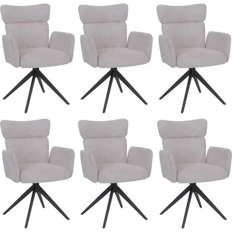 [NEUWERTIG] 6er-Set Esszimmerstuhl HHG-673, Stuhl, drehbar Auto-Return Stoff Bouclé 350g/m² Öko-Tex hellgrau, Beine dunkelgrau