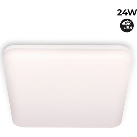 Plafonnier LED étanche carré blanc 24W en saillie 2640LM IP54 - Blanc Chaud (1/5)