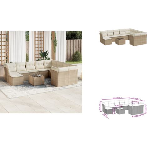 11-tlg. Garten-Sofagarnitur mit Kissen Beige Poly Rattan - Gartenmöbel - Esszimmergarnituren - Rattan Möbel - Outdoor Sofa - Lounge Set (1/3)