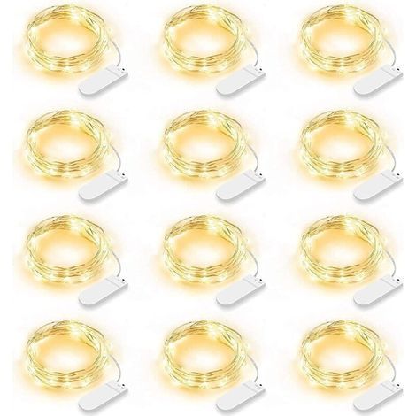 Lot de 12 Guirlande Lumineuse LED, Guirlande Lumineuse à Piles 2m 20 LEDs Fée Chane Lumières Guirlande IP65 étanche LED Déco pour Chambre Nol Mariage Fête Jardin, Blanc Chaud (Blanc Chaud) (1/4)