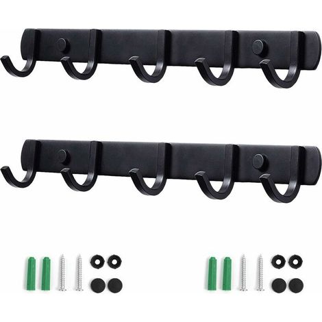 Patères Porte Manteaux Design En Acier Inoxydable, Patères Salle De Bains Solide pour Chambre Bureau Noir (5 Hook, 2 Pièces) (1/5)