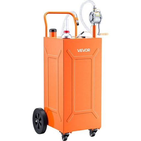 Chariot Carburant 132,5 L Réservoir à Carburant Mobile Pompe Manuelle, Réservoir en Acier au Carbone, avec 4 Roues et Tuyau, pour Essence et Diesel, Voiture, Quad, Tondeuse, Bateau, Moto, Orange (1/5)