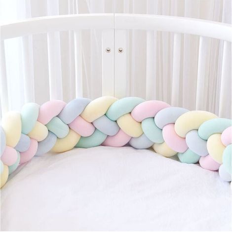 3M 4M Gewebter Babybett-Nestchen-Stoßschutz im Schlangenmuster aus Samt für Neugeborenenzimmer, Hellgelb + Hellrosa + Hellblau + Hellgrün