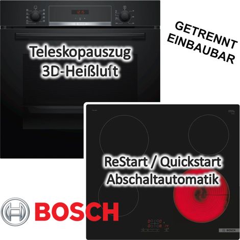 Herdset BOSCH Backofen EcoClean Teleskopauszug + Kochfeld Glaskeramik 60 cm autark