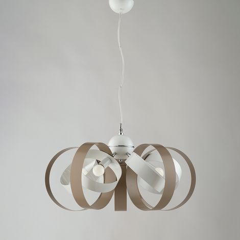 Lampadario a sospensione in ferro cinque luci Bianco Tortora 58x h26 cm (1/2)