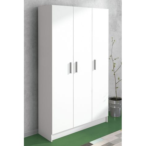 Armoire polyvalente 3 portes coloris blanc - Longueur 110 x profondeur 35 x hauteur 180 cm -PEGANE- (1/3)