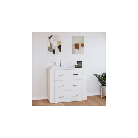 Buffet Blanc 80x33x70 Bois d'ingénierie (1/5)