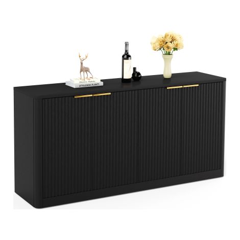 Buffet moderne forme ondulée 4 portes noir 150x40x70,5cm