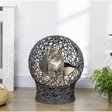 Cama para gatos con cojín, cueva elevada 50 x 50 x 60 cm, antracita (1/5)