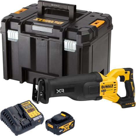 Sega a gattoparo a batteria DeWalt DCS 386 M1T 18 V Brushless + 1 batteria 4,0 Ah + caricabatteria + TSTAK