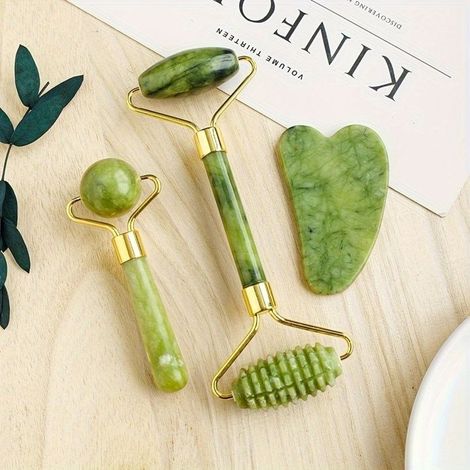 Coffret cadeau 3 en 1 avec rouleau de jade et Gua Sha, rouleau avec masseur pour les yeux, pour les soins de la peau (1/4)