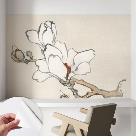 Papier peint adhésif autocollant pour salon chambre à coucher peint imprimé pour mur Magnolias délicats 104x70 cm (1/5)