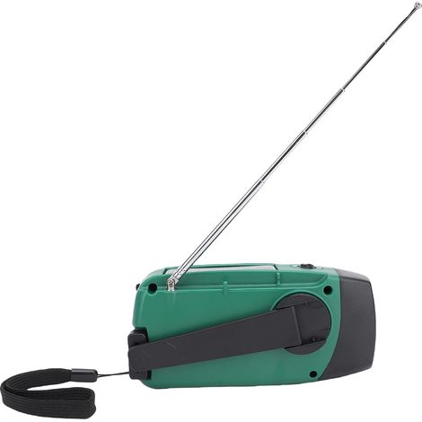 Poste météo solaire de survie à dynamo avec lampe LED, alarme SOS, powerbank portable, réception AM FM NOAA, vert (1/5)