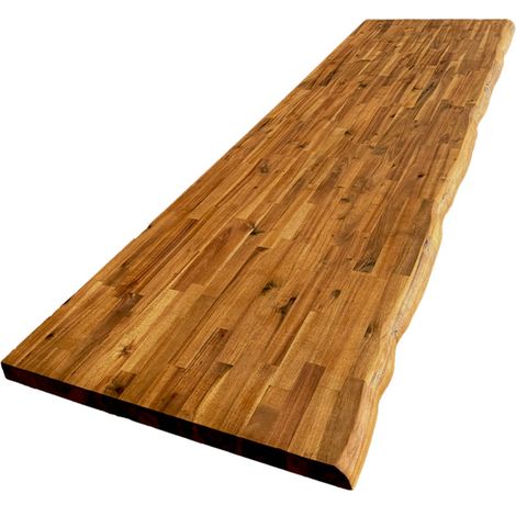 Plan de travail en acacia massif huilé L.250 x P.65 cm – Épaisseur 36 mm – Bord naturel – Pour cuisines et bureaux
