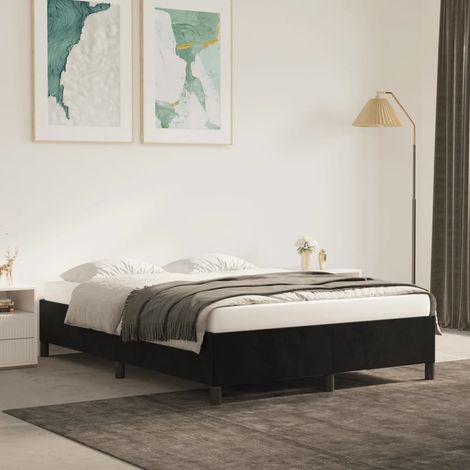 Lit double pour adulte Cadre de lit - Noir 140x200 cm Velours BV324489 - BonneVie (1/5)