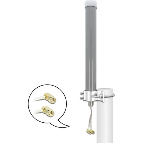 Delock Antena multibanda LTE WLAN 2,4 GHz 1 x SMA macho 1 x RP-SMA macho 2 - 3 dBi 2 x 20 cm RG-178 omnidireccional exterior gris