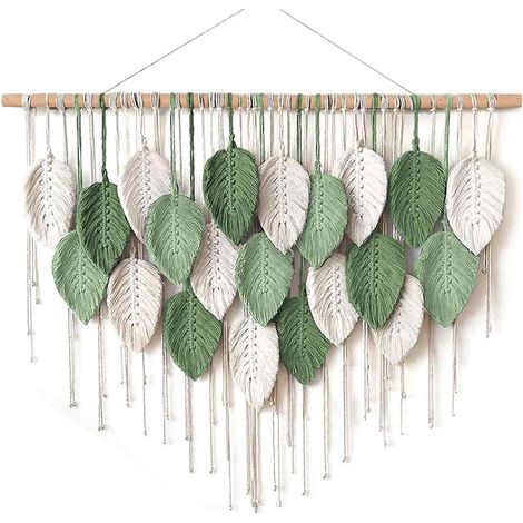Grande tenture murale en macramé, motif feuilles bohèmes, tapisserie murale tissée à la main, décoration murale bohème chic pour chambre, salon, chambre d'enfant ou bureau