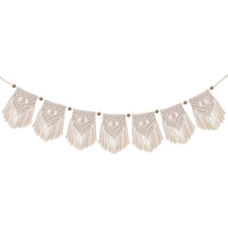Guirlande murale à franges en textile fait main, 7 fanions, idéale pour décorer un salon, une chambre ou une fête de mariage. (1/4)