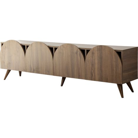 Meuble TV 4 portes en arc de cercle Klora 180cm-Marron (1/5)