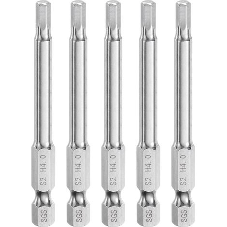 5pcs Foret à Tête Hexagonale 4mm (H4) Métrique 1/4" Tige Hexagonale 65mm (2.6") Long Embouts de Tournevis Magnétique Acier S2 Foret Hexagonaux à Pointe Plate pour Vis (1/5)