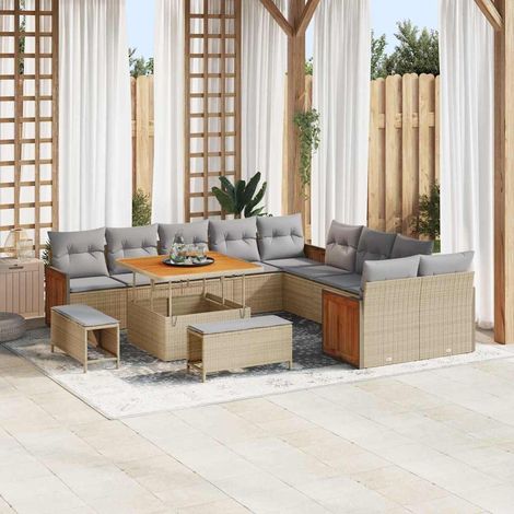 Gartensofa-set mit Kissen 17 pcs Beige und Hellgrau Poly-Rattan (1/5)