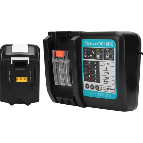 Chargeur 3A DC18RC pour batteries Makita + batterie lithium-ion 18V 5.0Ah (100-240V, livrée avec batterie) - norme UK, expédiée depuis entrepôt étranger uniquement. (1/5)