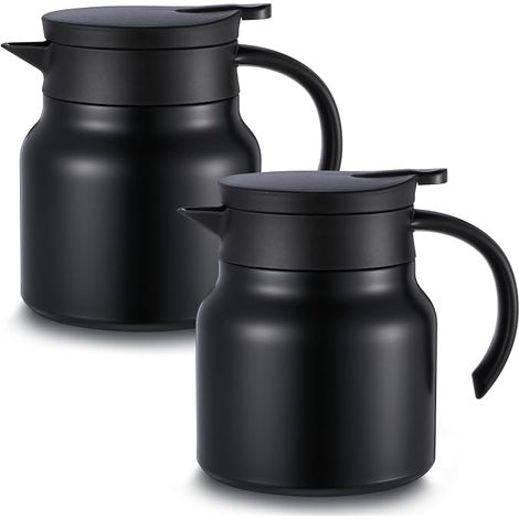 Confezione da 2 caffettiere termiche isolate da 800 ml, piccole teiere in acciaio inox con isolamento sottovuoto e dispenser per bevande al latte, colore nero. (1/5)