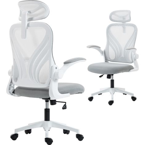 Ergonomic Office Chair with Foldable Backrest-2D Headrest - Light Grey (1/5)