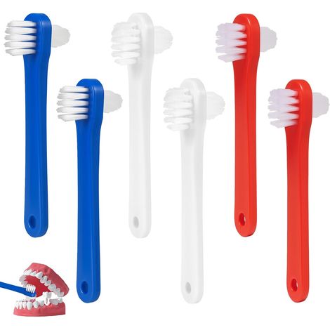 Lot de 6 brosses de nettoyage portables pour prothèses dentaires (3 couleurs) - Brosse à dents pour prothèses dentaires - Brosse à dents double face pour le soin des prothèses (1/5)