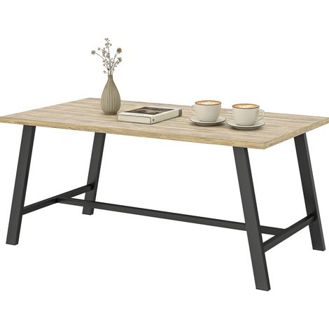Rechteckiger Beistelltisch aus Metall für den Außenbereich mit Tischplatte in Holzoptik, braun, 100 x 55 cm