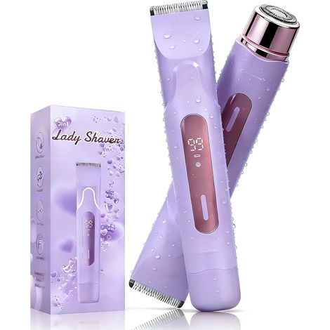 2 in 1 Rasoir Electrique Femme, Tondeuse Femme Intime, Rasoir Femme Electrique Sans Fil, étanche IPX7 Epilateur Rasoir Écran LED, pour le visage, les aisselles, les jambes (violet) (1/5)