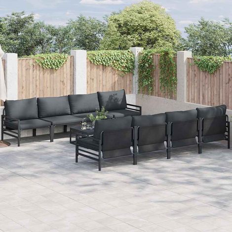 Conjunto de sofás de jardín con cojín 9 pcs Negro Acero vidaXL (1/5)