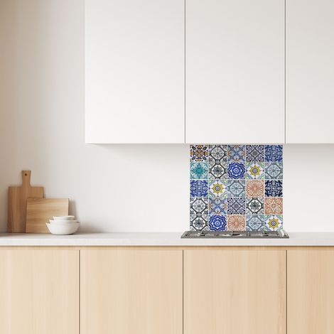 Lupia Pannello Paraschizzi Schienale Cucina con decorazione stampata, MAIOLICA SICILIANA, in Alluminio composito, Facile da applicare, Lavabile Ignifugo Resistente all'Acqua 60xH62,5 cm (1/4)